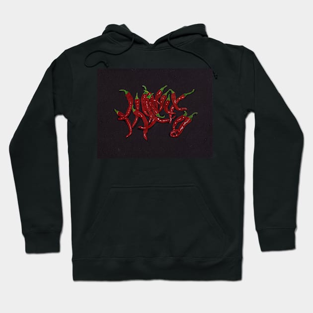 Red Cayenne Peppers on Black Hoodie by ConniSchaf